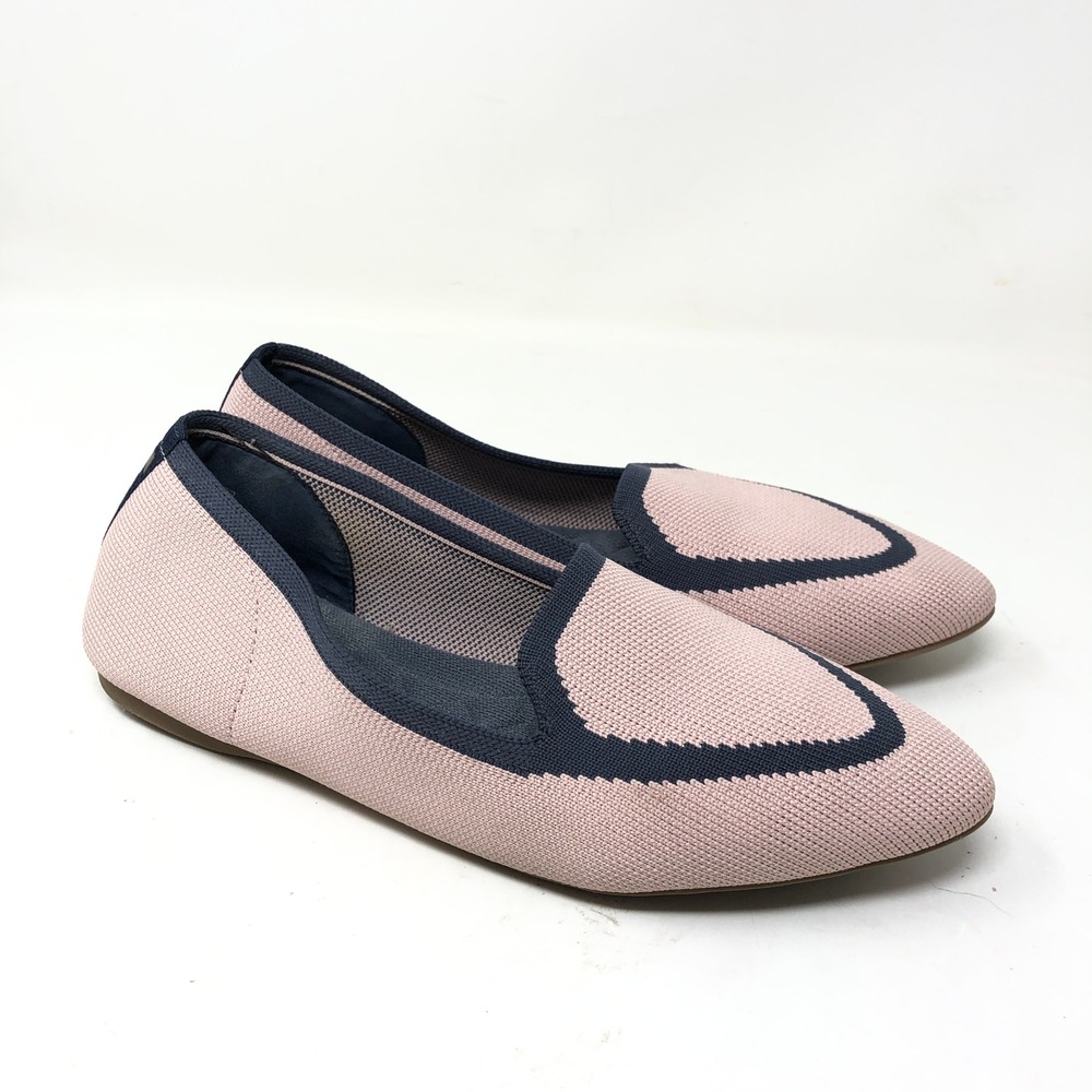 Birdies Womens‎ 8.5 Blackbird Flat Pink Knit Navy Pointed Toe Comfort Shoe